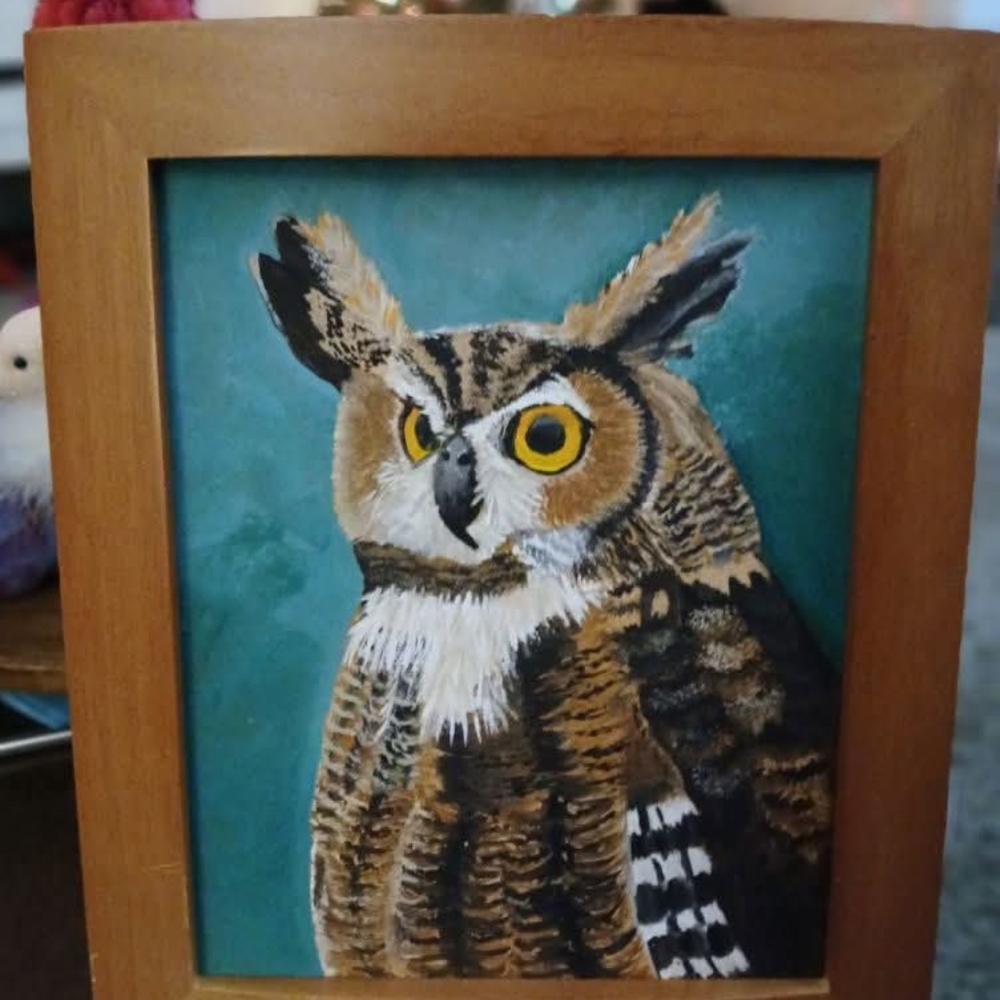 Original Signed acrylic paintings of Great Horned Owl